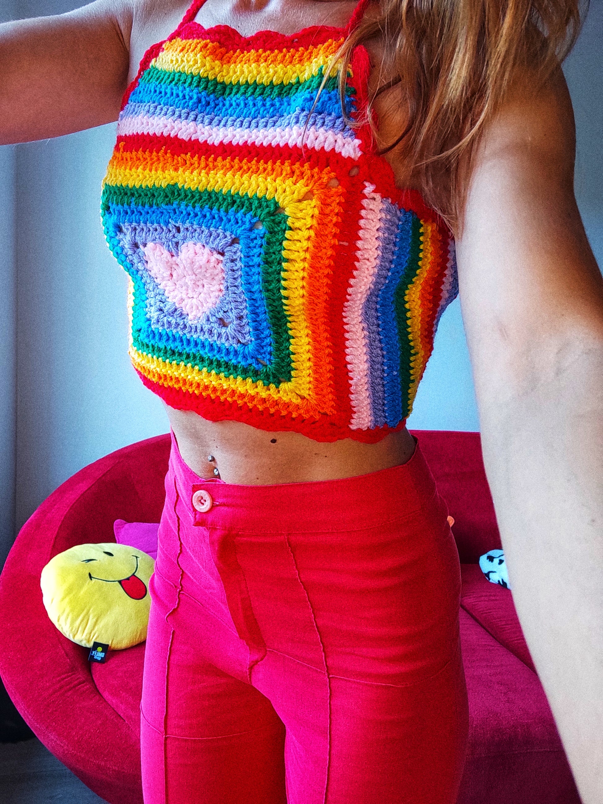 Crop top dos nu arc-en-ciel tendance crocheté main femme