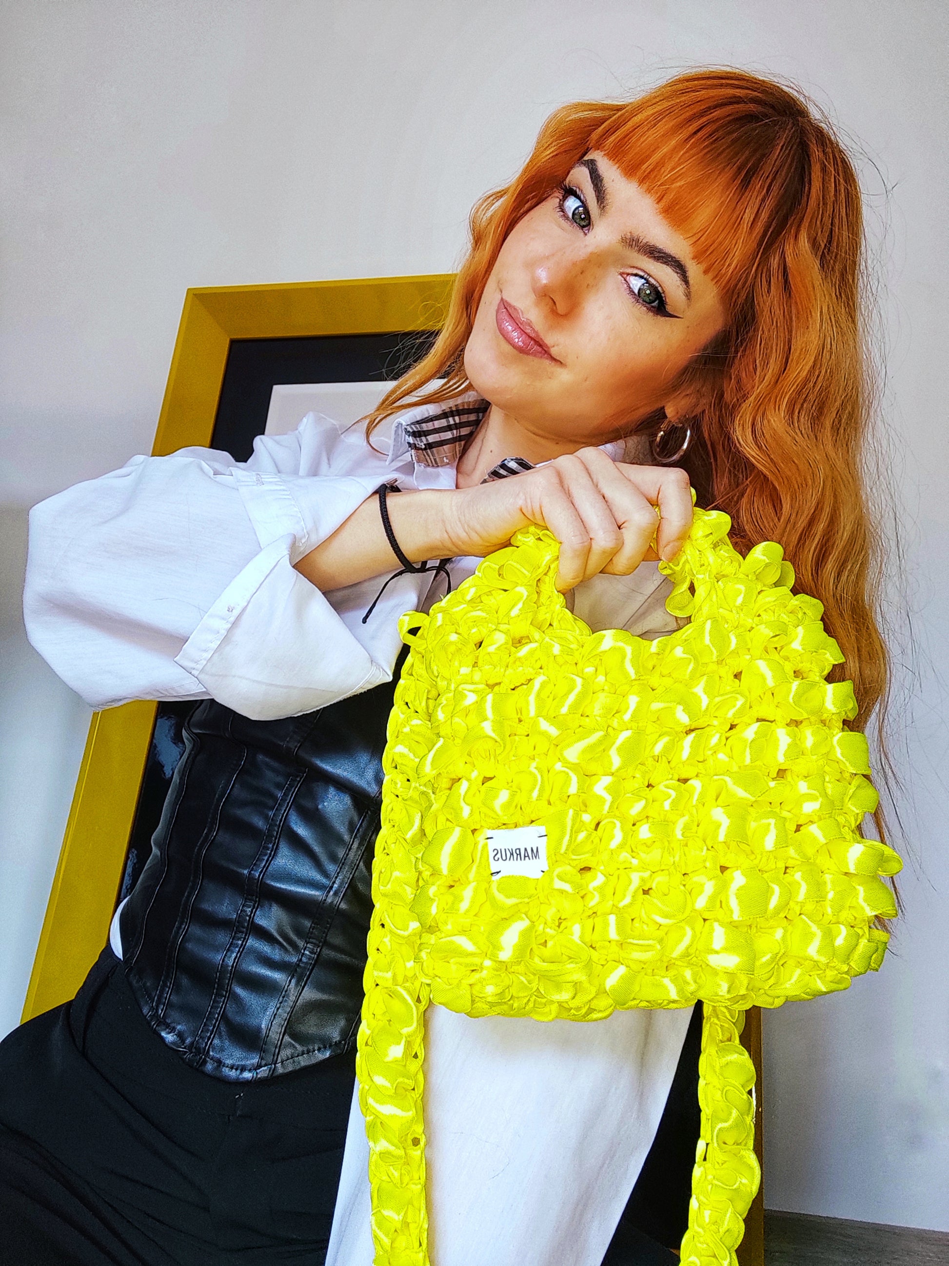 Sac bandoulière satin jaune fluo femme