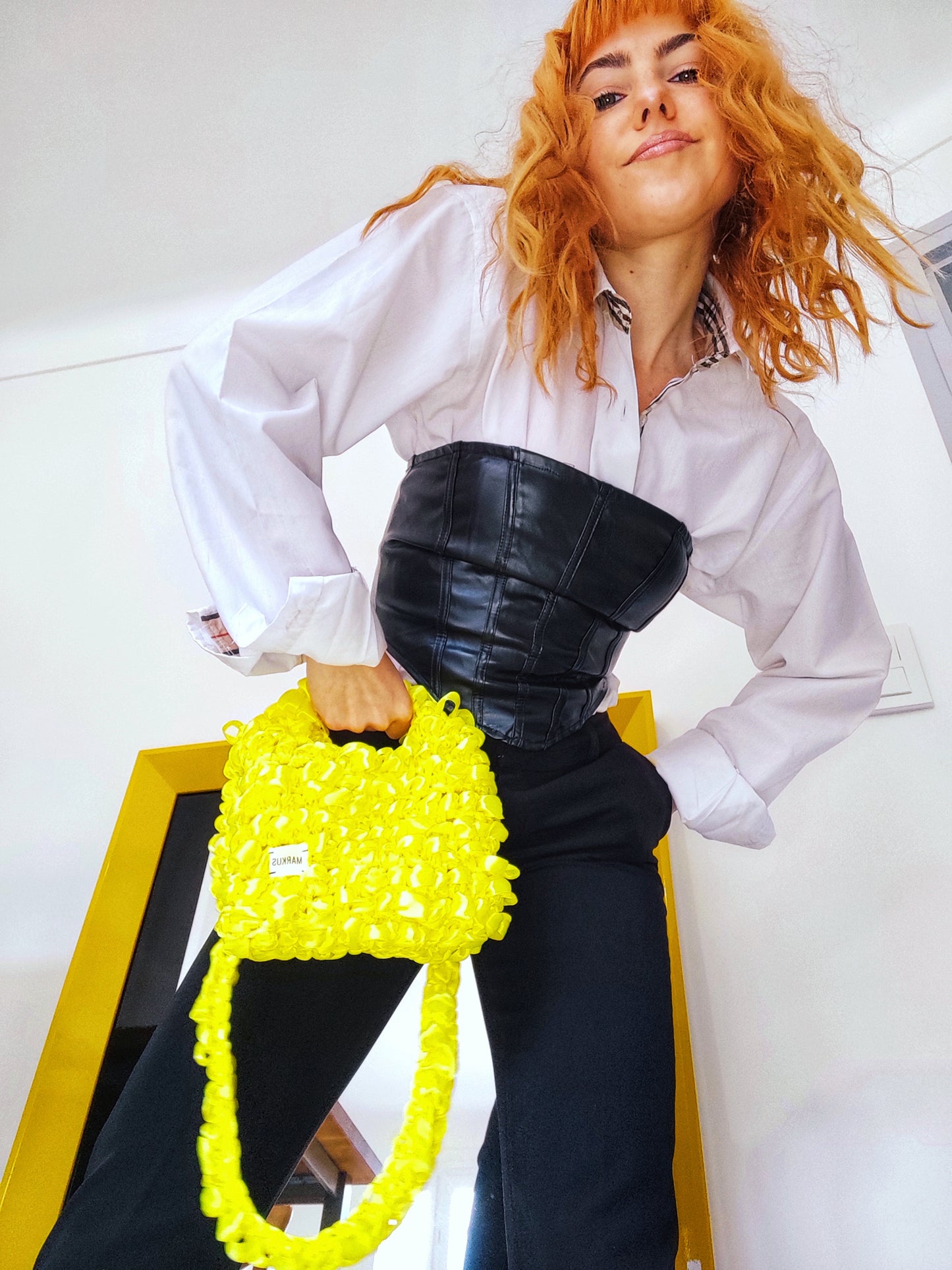 Sac à main satin tendance jaune femme