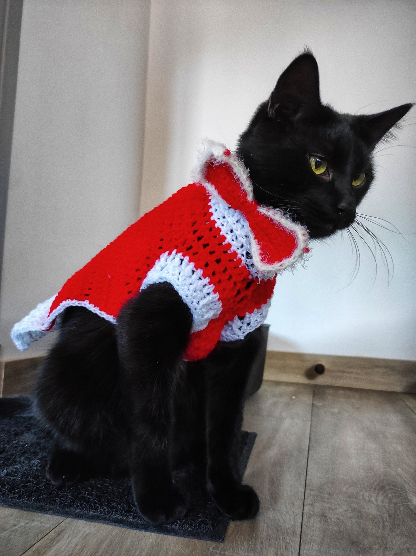 Vêtement crocheté chat Noël fait main